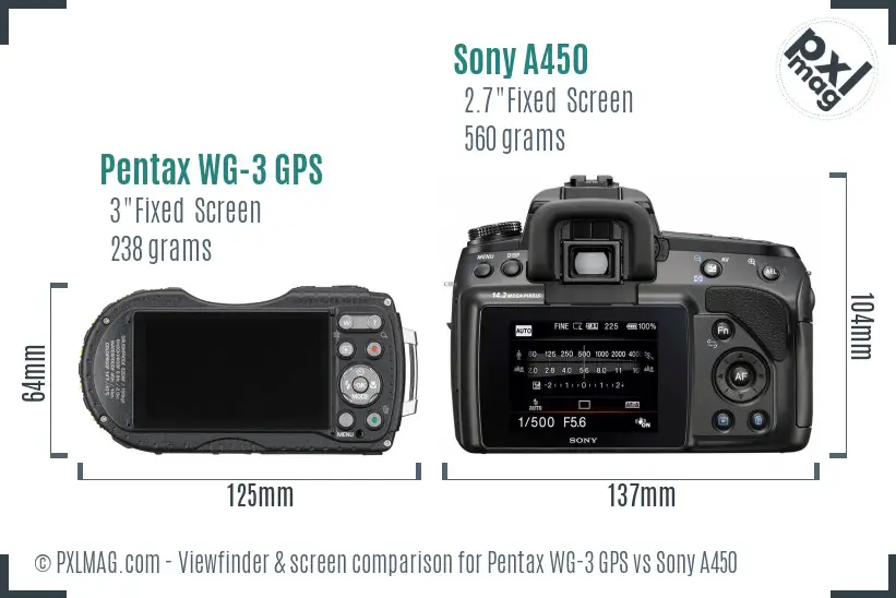 Pentax WG-3 GPS vs Sony A450 Screen and Viewfinder comparison