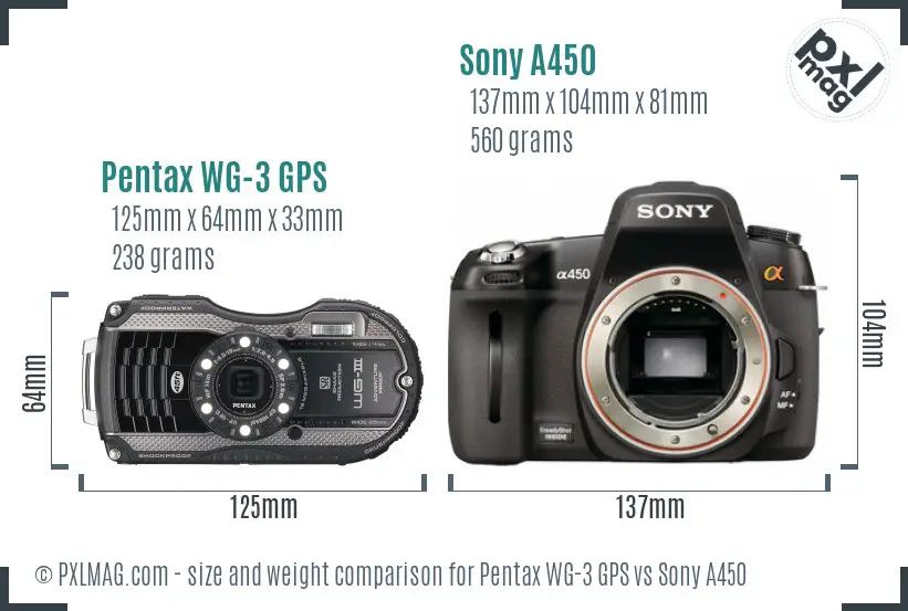 Pentax WG-3 GPS vs Sony A450 size comparison