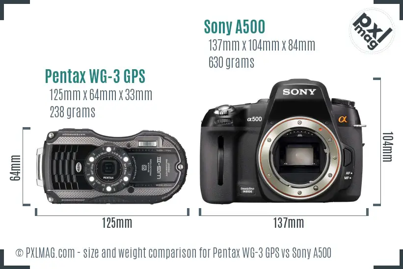 Pentax WG-3 GPS vs Sony A500 size comparison