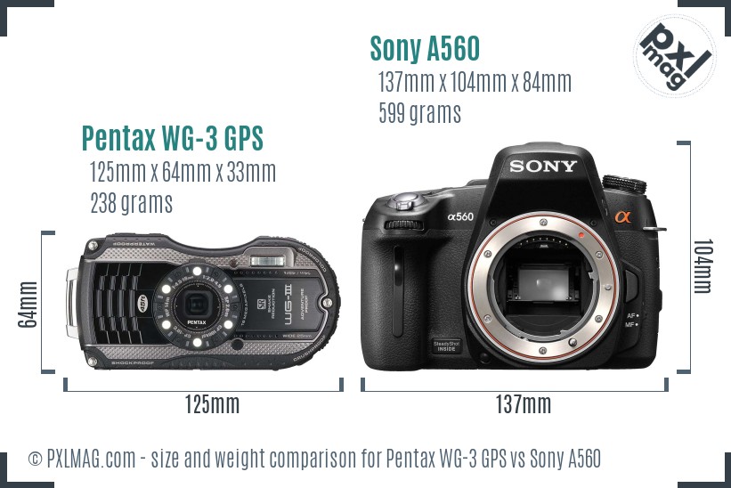 Pentax WG-3 GPS vs Sony A560 size comparison