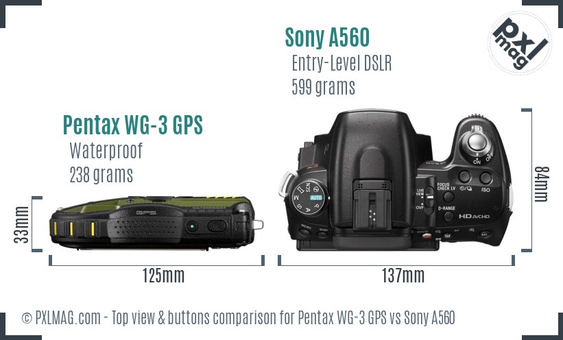 Pentax WG-3 GPS vs Sony A560 top view buttons comparison