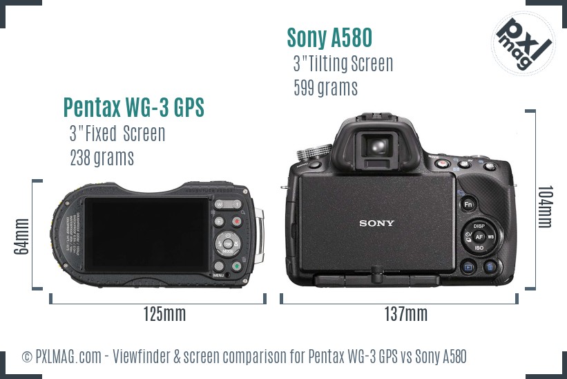 Pentax WG-3 GPS vs Sony A580 Screen and Viewfinder comparison