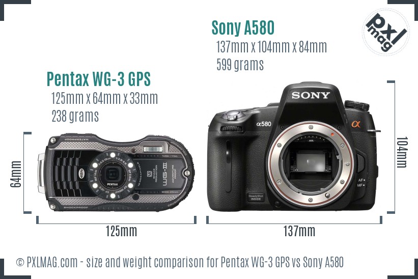 Pentax WG-3 GPS vs Sony A580 size comparison