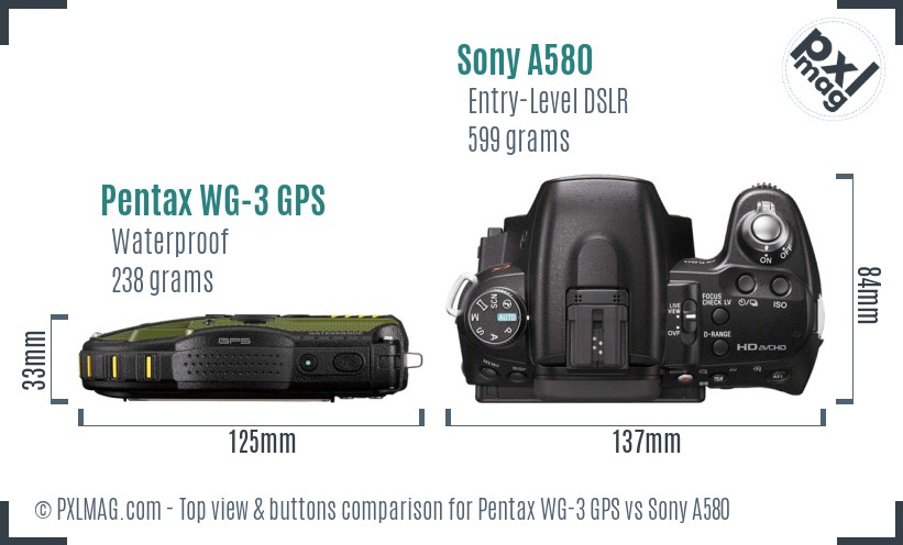 Pentax WG-3 GPS vs Sony A580 top view buttons comparison