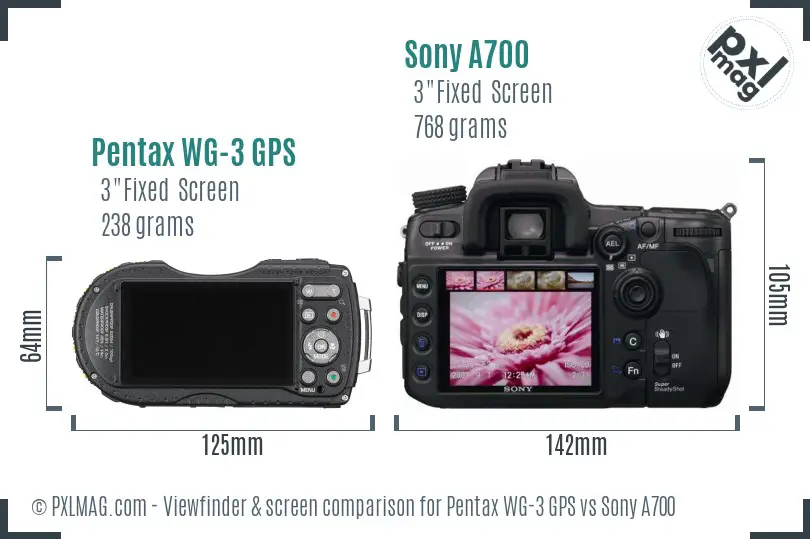 Pentax WG-3 GPS vs Sony A700 Screen and Viewfinder comparison