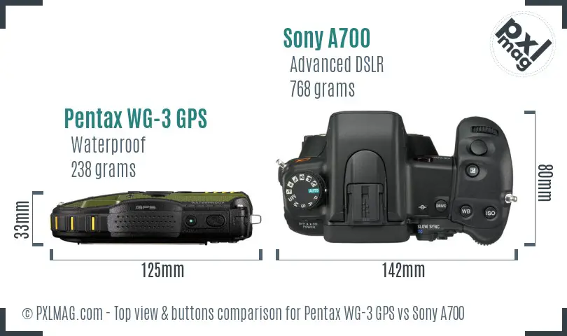 Pentax WG-3 GPS vs Sony A700 top view buttons comparison