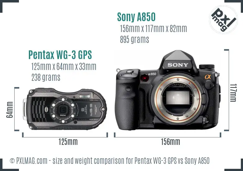 Pentax WG-3 GPS vs Sony A850 size comparison