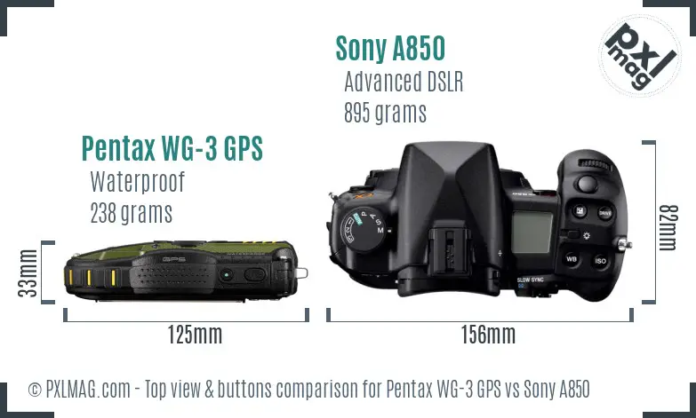 Pentax WG-3 GPS vs Sony A850 top view buttons comparison