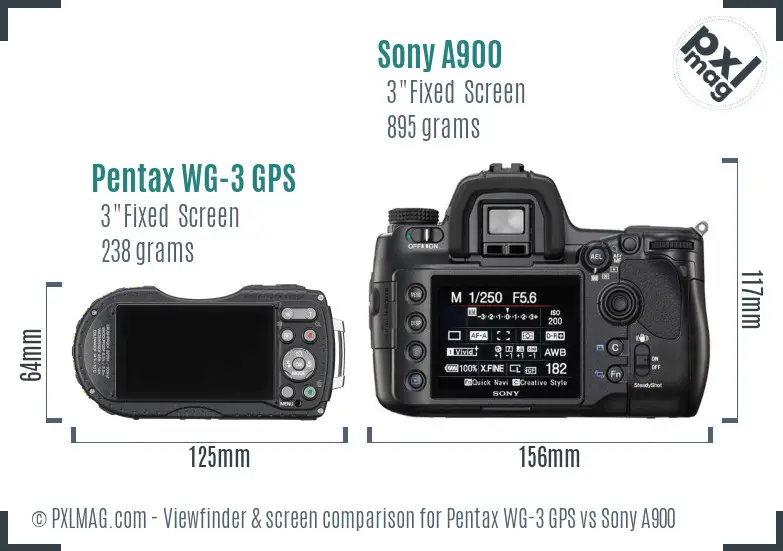 Pentax WG-3 GPS vs Sony A900 Screen and Viewfinder comparison