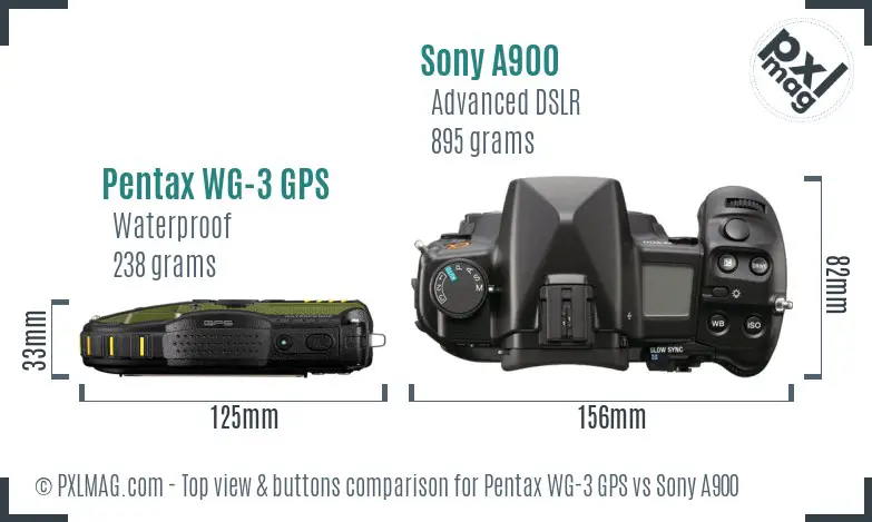 Pentax WG-3 GPS vs Sony A900 top view buttons comparison
