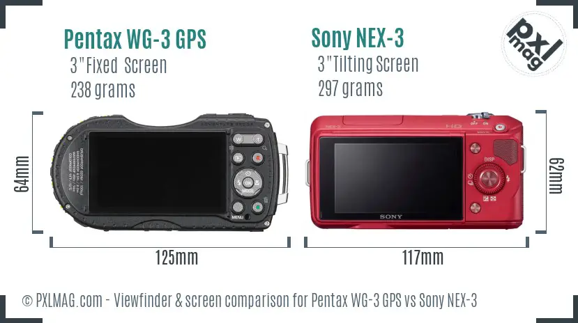 Pentax WG-3 GPS vs Sony NEX-3 Screen and Viewfinder comparison