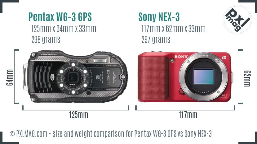 Pentax WG-3 GPS vs Sony NEX-3 size comparison