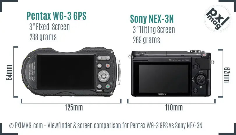 Pentax WG-3 GPS vs Sony NEX-3N Screen and Viewfinder comparison