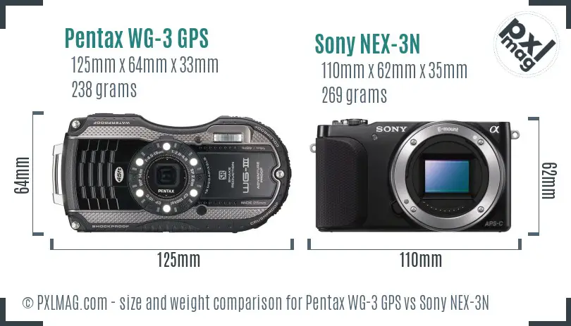 Pentax WG-3 GPS vs Sony NEX-3N size comparison