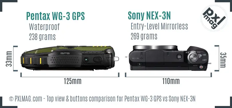 Pentax WG-3 GPS vs Sony NEX-3N top view buttons comparison