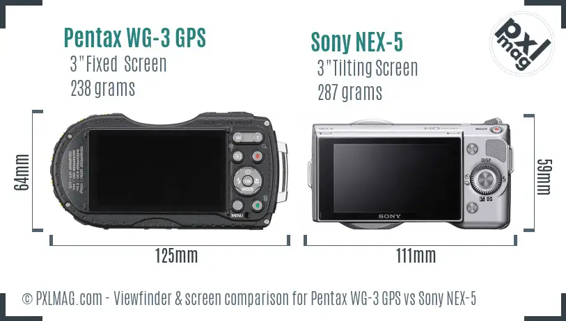 Pentax WG-3 GPS vs Sony NEX-5 Screen and Viewfinder comparison