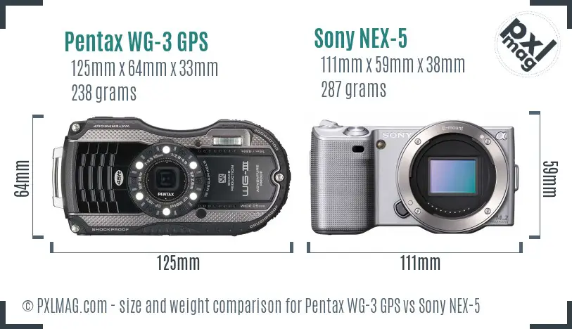 Pentax WG-3 GPS vs Sony NEX-5 size comparison
