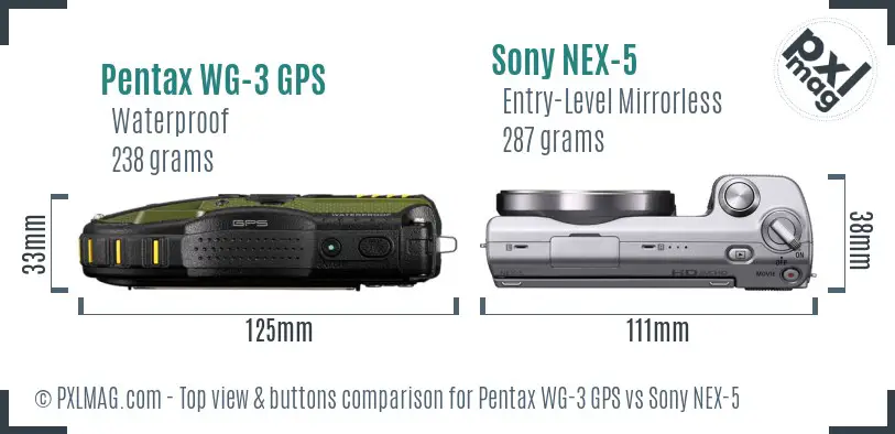 Pentax WG-3 GPS vs Sony NEX-5 top view buttons comparison