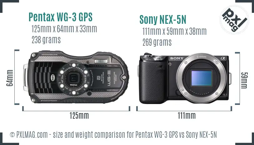 Pentax WG-3 GPS vs Sony NEX-5N size comparison