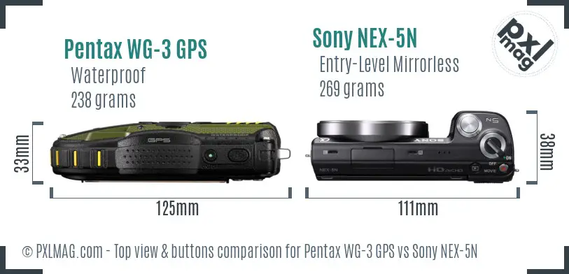 Pentax WG-3 GPS vs Sony NEX-5N top view buttons comparison