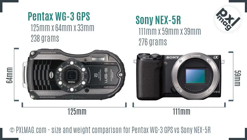 Pentax WG-3 GPS vs Sony NEX-5R size comparison