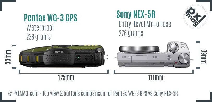 Pentax WG-3 GPS vs Sony NEX-5R top view buttons comparison