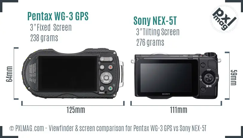 Pentax WG-3 GPS vs Sony NEX-5T Screen and Viewfinder comparison