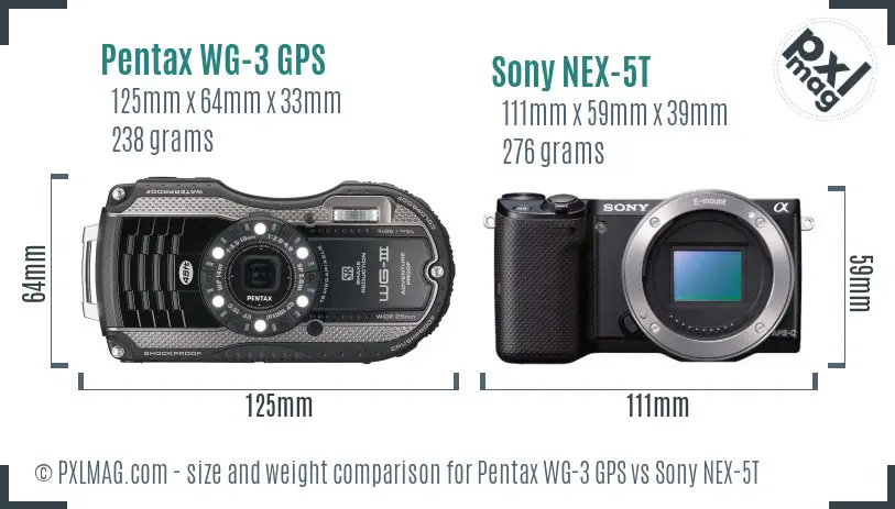 Pentax WG-3 GPS vs Sony NEX-5T size comparison