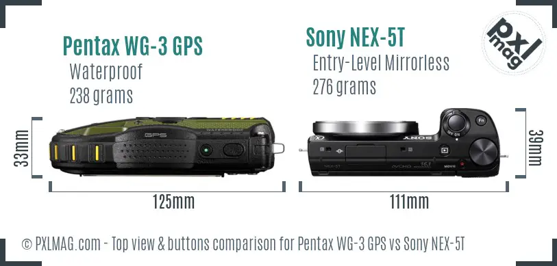 Pentax WG-3 GPS vs Sony NEX-5T top view buttons comparison