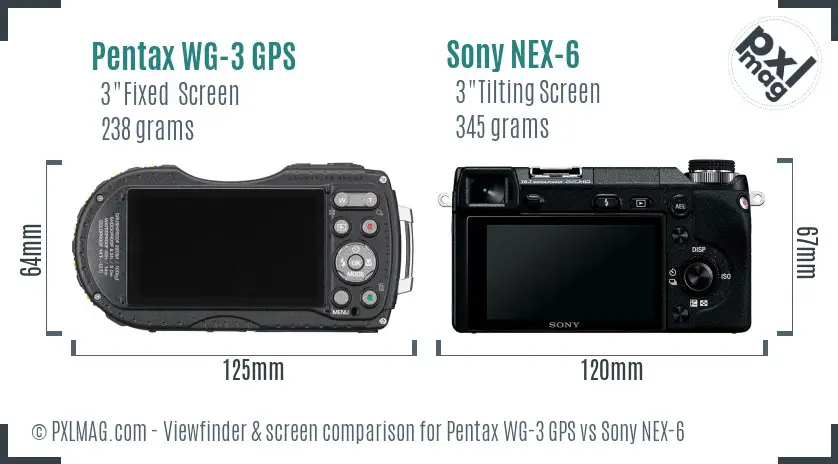 Pentax WG-3 GPS vs Sony NEX-6 Screen and Viewfinder comparison