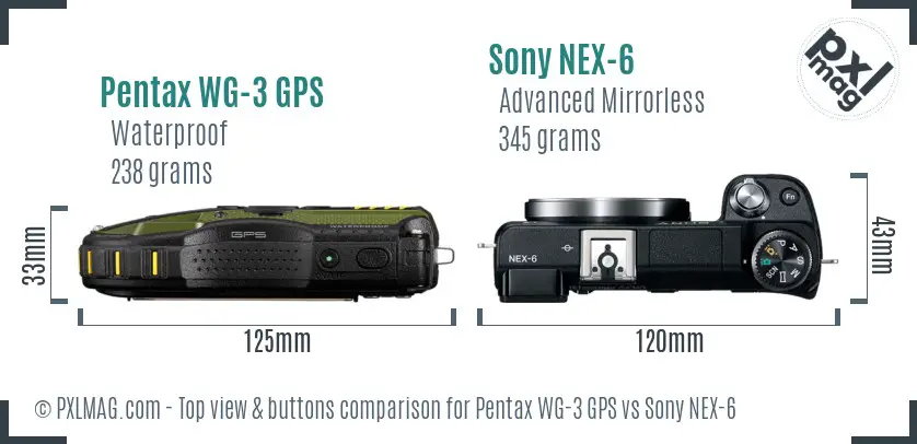 Pentax WG-3 GPS vs Sony NEX-6 top view buttons comparison