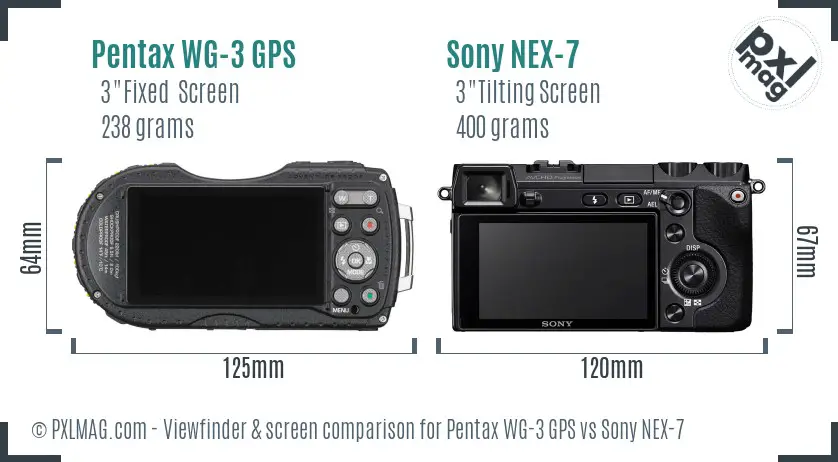 Pentax WG-3 GPS vs Sony NEX-7 Screen and Viewfinder comparison