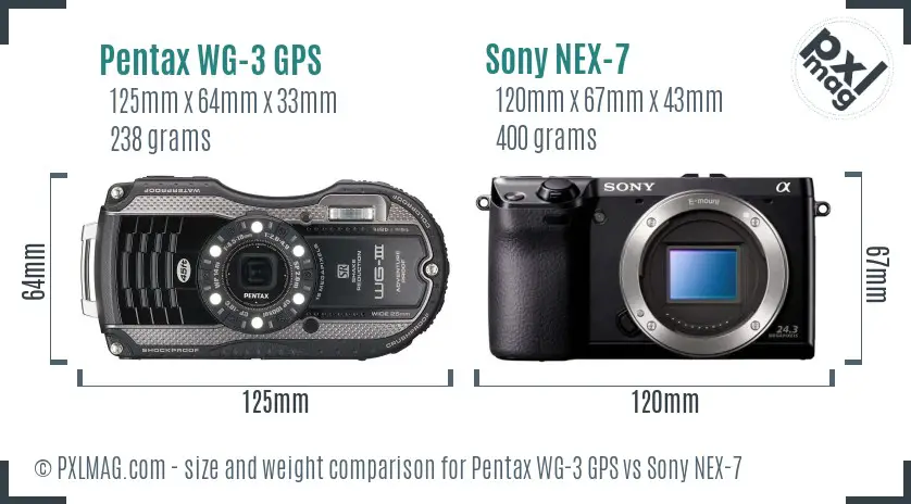 Pentax WG-3 GPS vs Sony NEX-7 size comparison