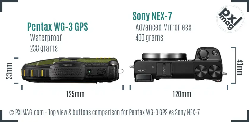 Pentax WG-3 GPS vs Sony NEX-7 top view buttons comparison