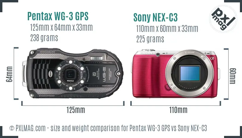 Pentax WG-3 GPS vs Sony NEX-C3 size comparison