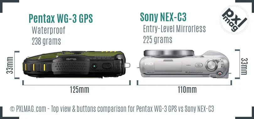 Pentax WG-3 GPS vs Sony NEX-C3 top view buttons comparison