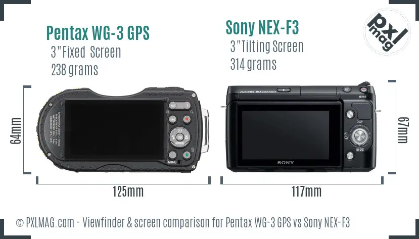 Pentax WG-3 GPS vs Sony NEX-F3 Screen and Viewfinder comparison