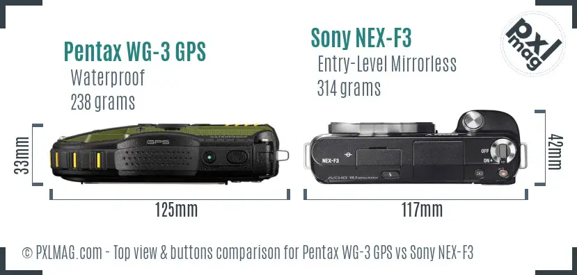 Pentax WG-3 GPS vs Sony NEX-F3 top view buttons comparison
