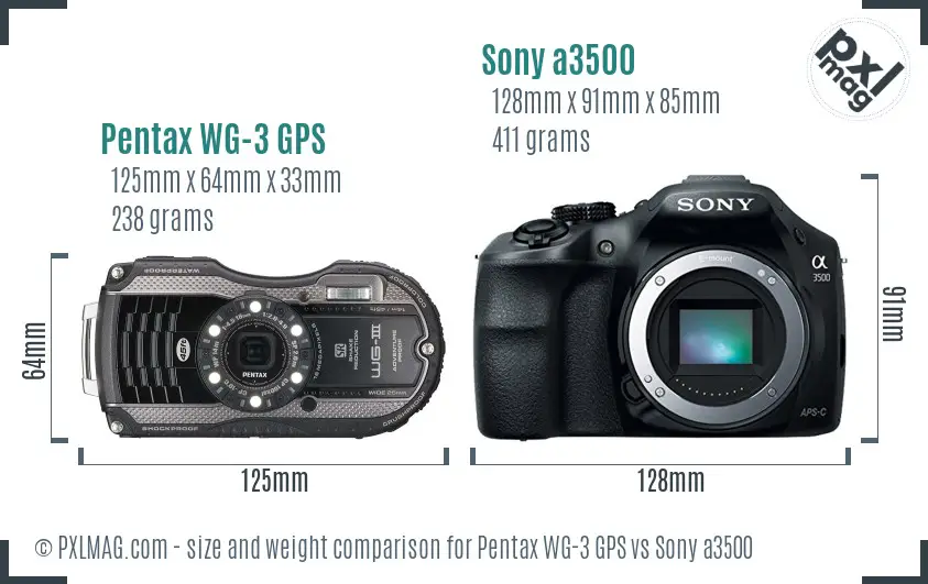 Pentax WG-3 GPS vs Sony a3500 size comparison