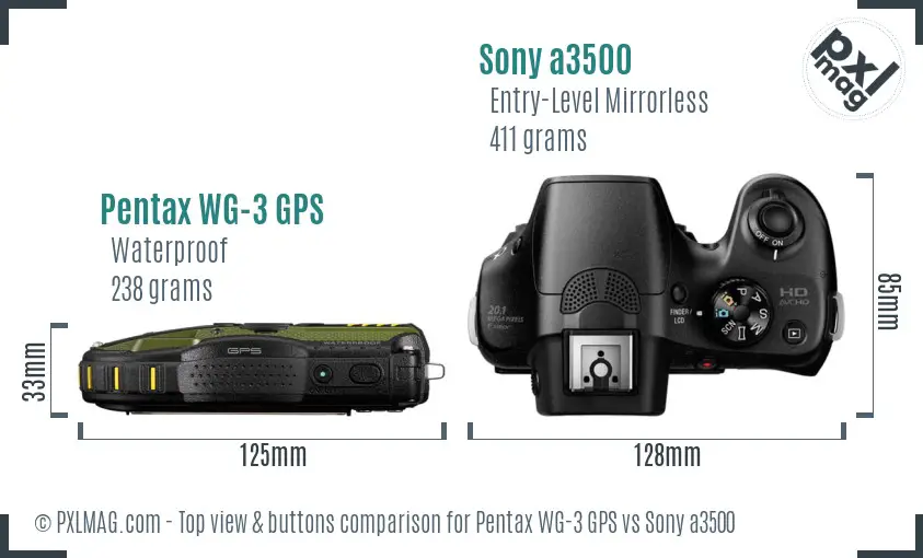 Pentax WG-3 GPS vs Sony a3500 top view buttons comparison