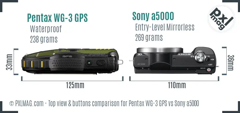 Pentax WG-3 GPS vs Sony a5000 top view buttons comparison