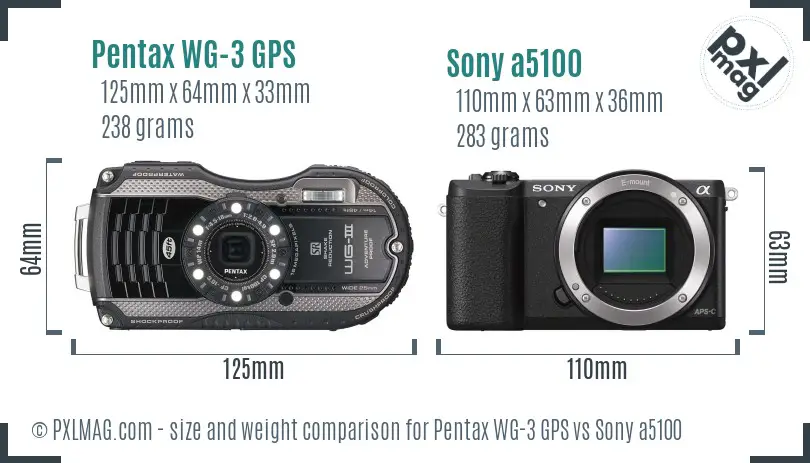 Pentax WG-3 GPS vs Sony a5100 size comparison