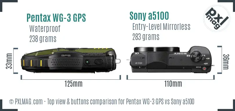 Pentax WG-3 GPS vs Sony a5100 top view buttons comparison