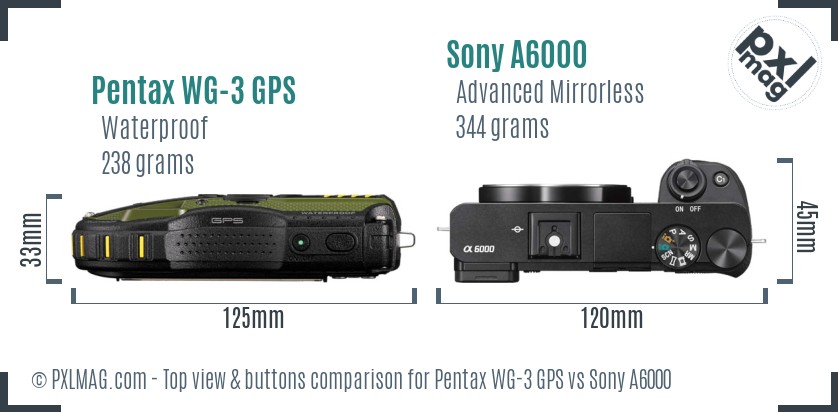 Pentax WG-3 GPS vs Sony A6000 top view buttons comparison