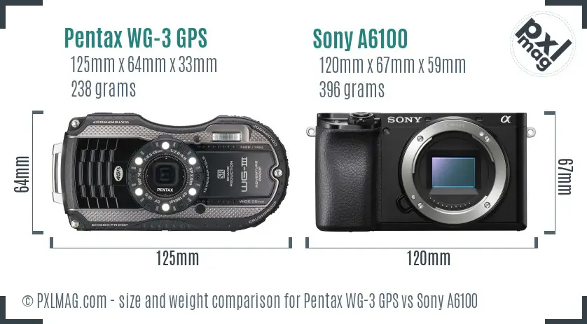 Pentax WG-3 GPS vs Sony A6100 size comparison