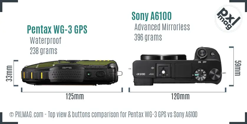 Pentax WG-3 GPS vs Sony A6100 top view buttons comparison