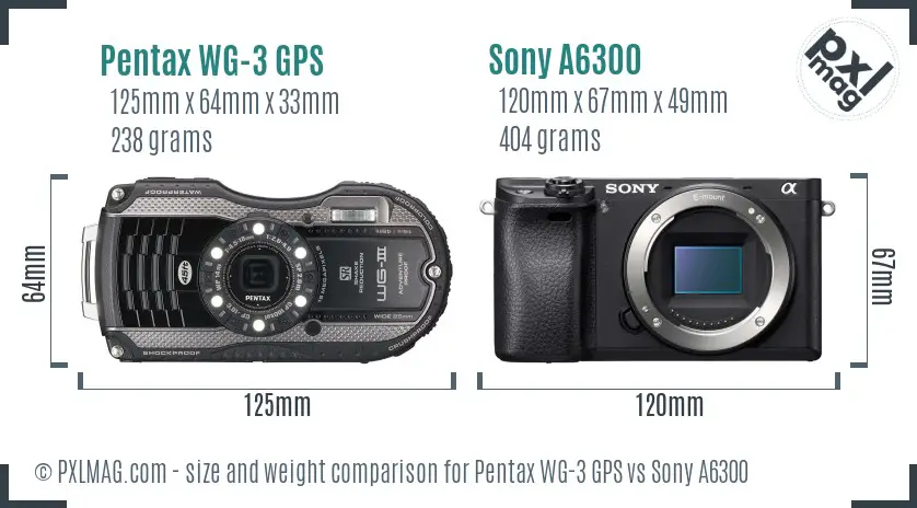 Pentax WG-3 GPS vs Sony A6300 size comparison