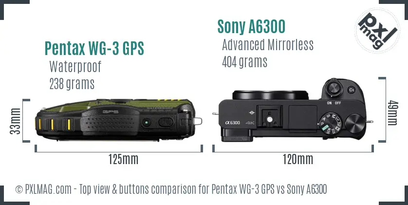 Pentax WG-3 GPS vs Sony A6300 top view buttons comparison