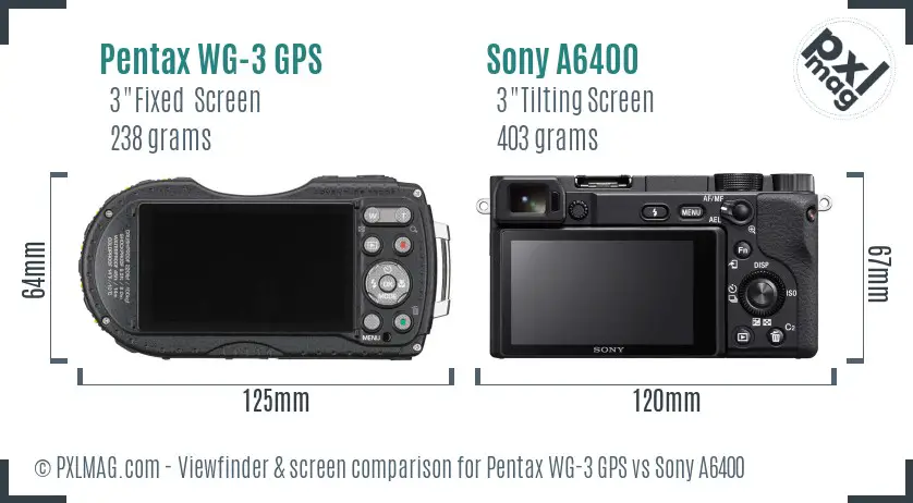 Pentax WG-3 GPS vs Sony A6400 Screen and Viewfinder comparison