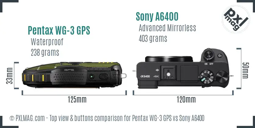 Pentax WG-3 GPS vs Sony A6400 top view buttons comparison